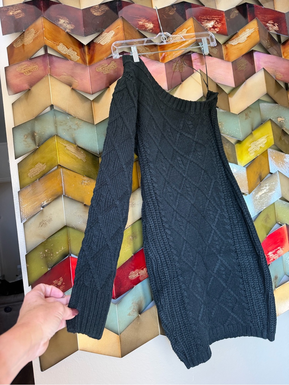 Velvet Black One-Shoulder Cable Knit Sweater